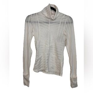 Free People Movement White Sheer Textured Turtleneck Top XS Long Sleeve